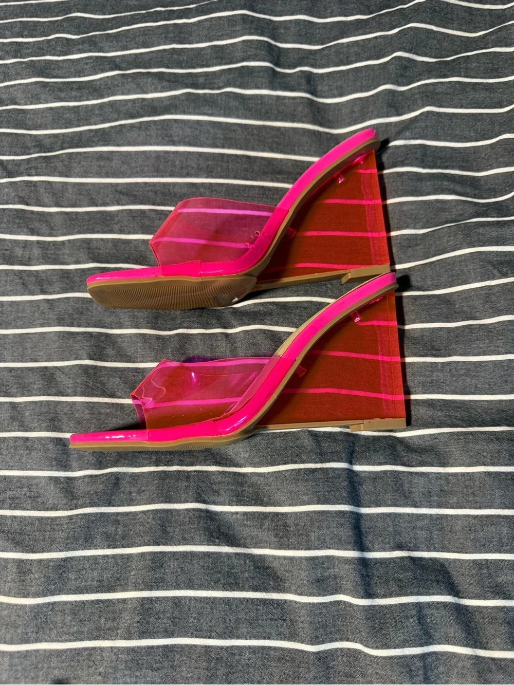 Wild Diva Hot Pink Clear Strap Wedge Slides